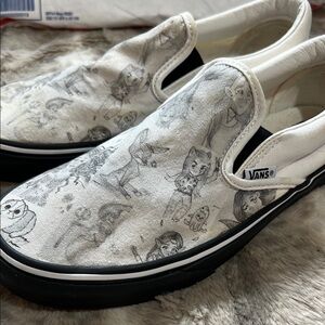 Vans White and Black custom Slip-On Sneakers